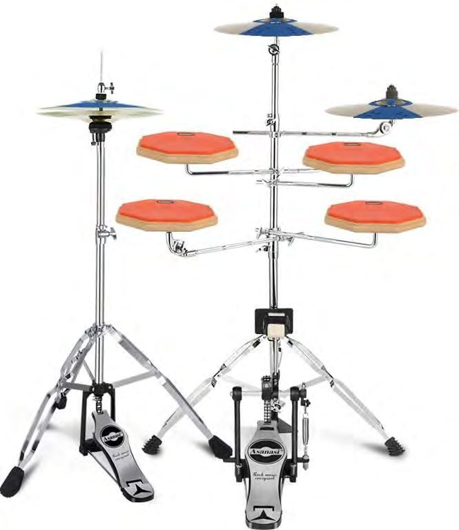 5-Piece Rubber Pad Practice Drum Kit with 3 Cymbals